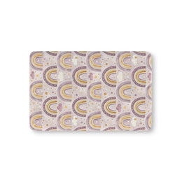Amethyst Rainbows fitted crib sheet on a nursery crib mattress