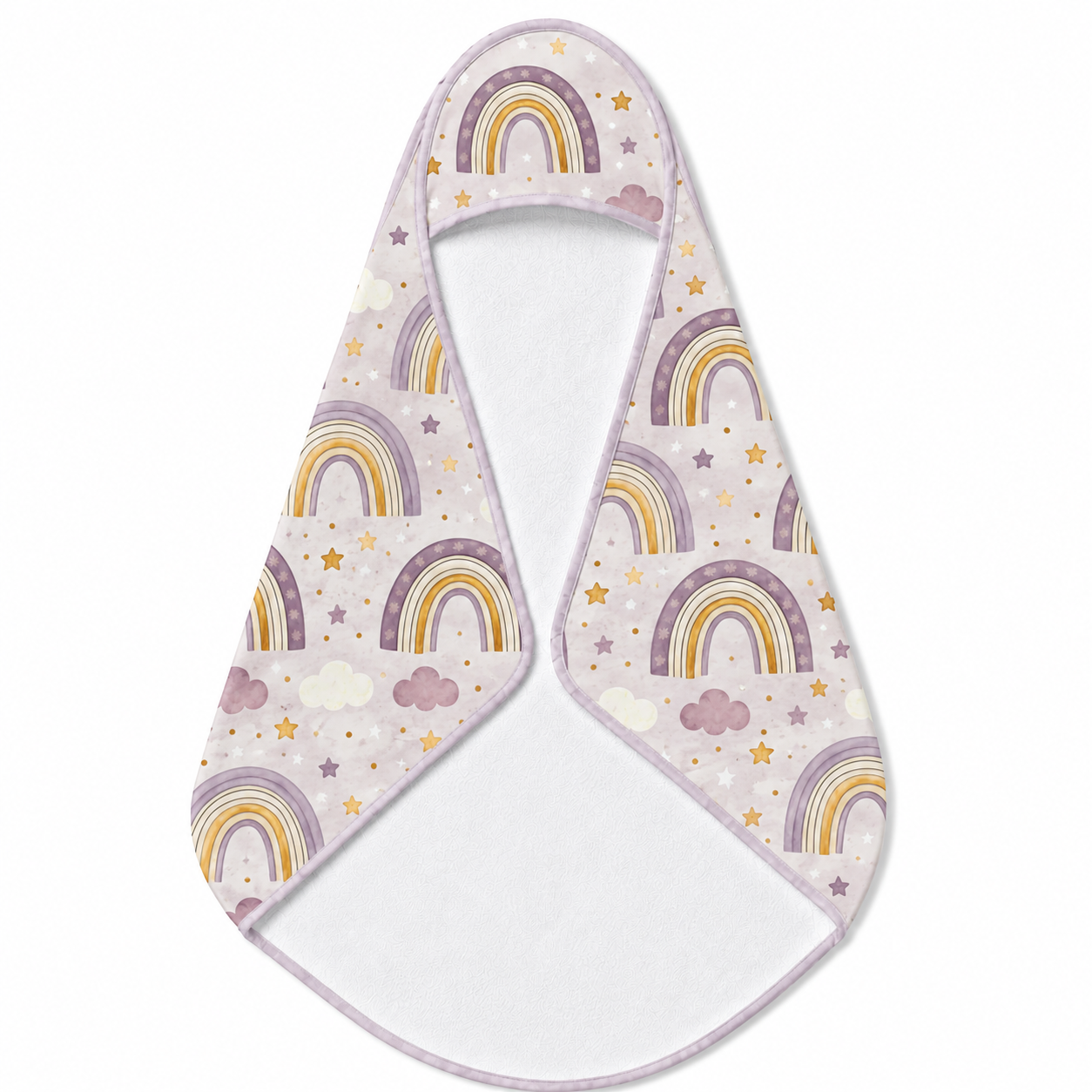 Amethyst Rainbows hooded baby towel wrapped around a baby