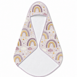Amethyst Rainbows hooded baby towel wrapped around a baby