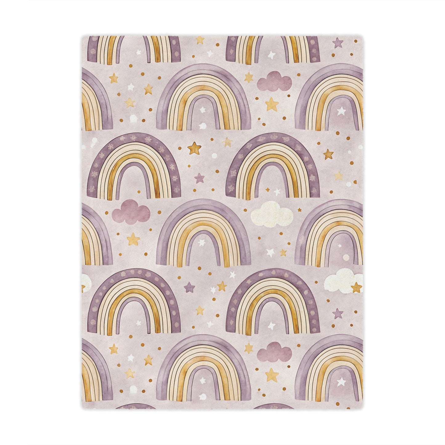 Minky baby blanket in lilac and gold, Amethyst Rainbows print