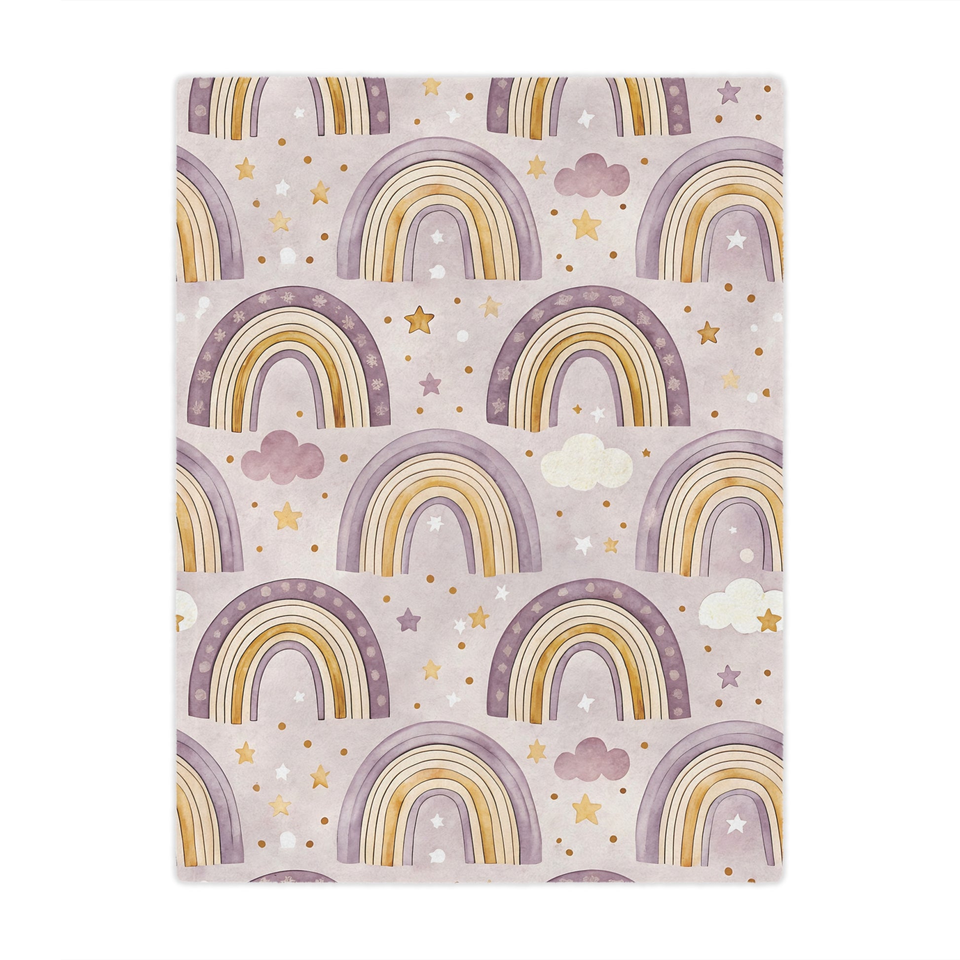 Minky baby blanket in lilac and gold, Amethyst Rainbows print