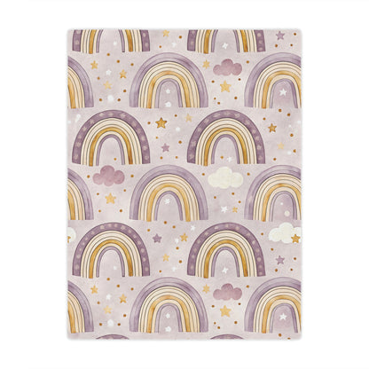 Minky baby blanket in lilac and gold, Amethyst Rainbows print