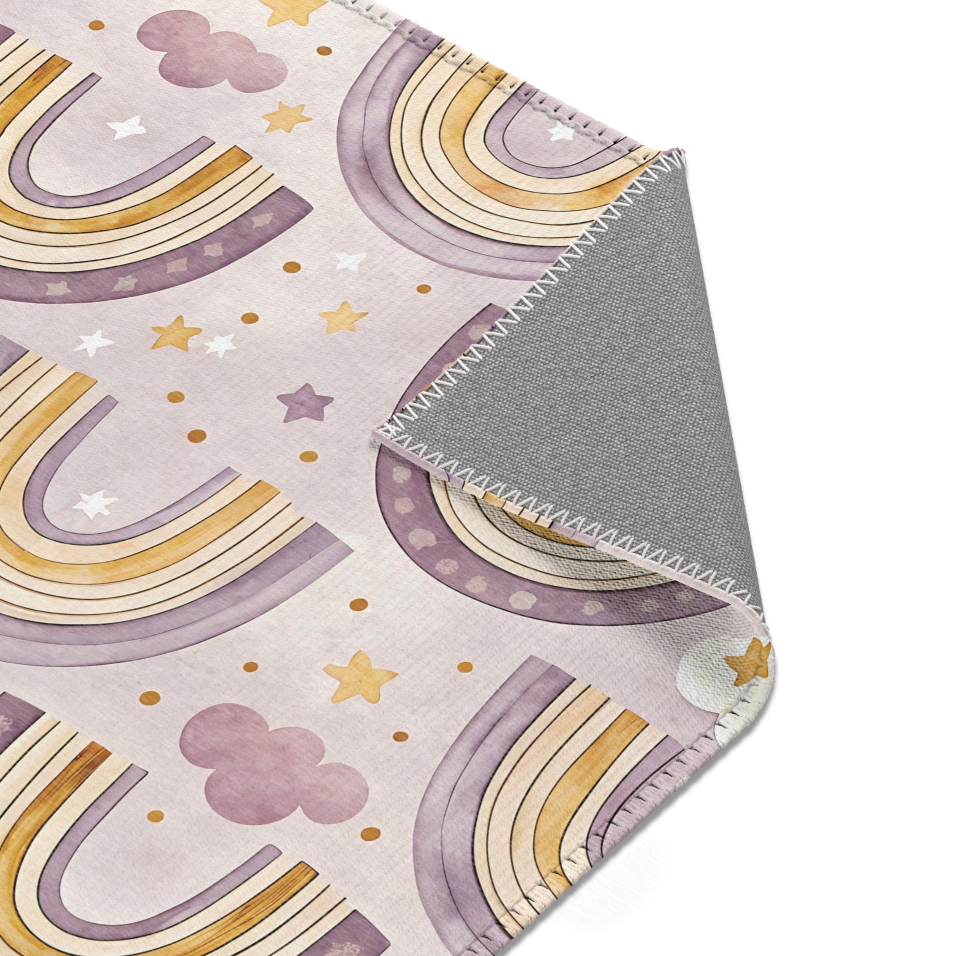 Nursery area rug printed edge to edge with watercolour arches