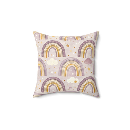 Amethyst Rainbows decorative nursery pillow on a glider chair
