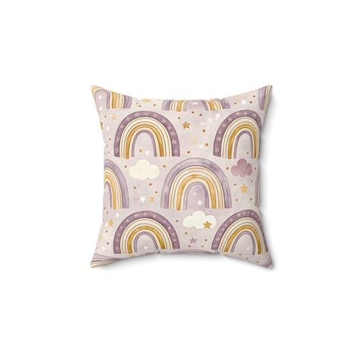 Amethyst Rainbows decorative nursery pillow on a glider chair