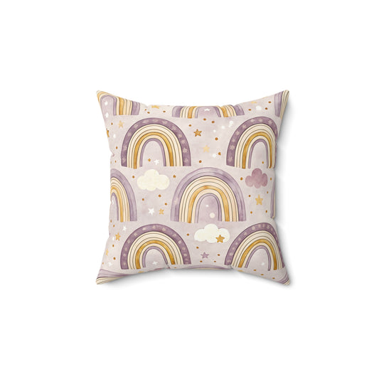 Amethyst Rainbows decorative nursery pillow on a glider chair