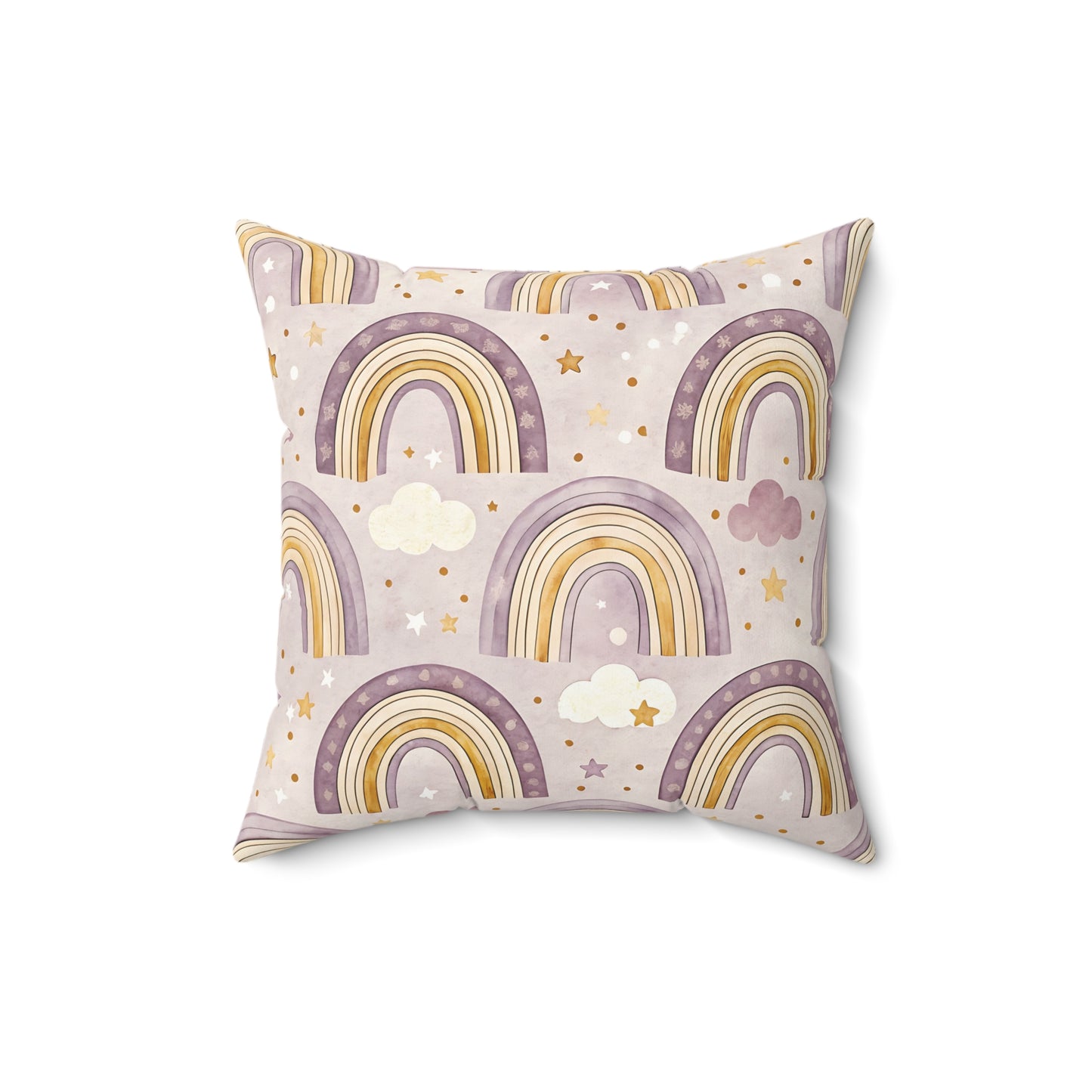 Faux suede nursery pillow with a large amethyst rainbow