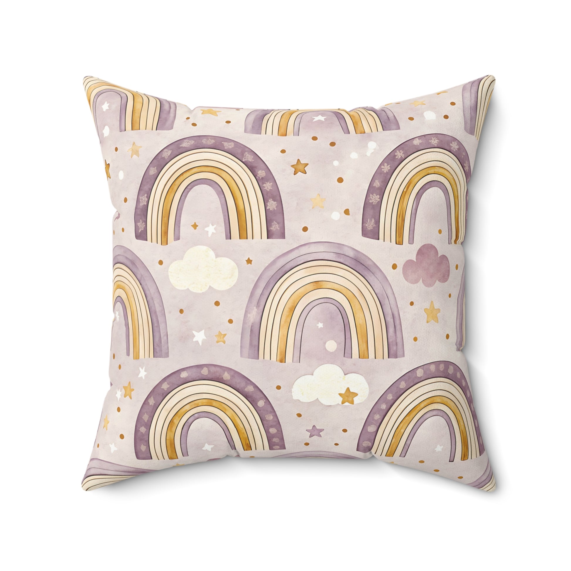 Amethyst Rainbows nursery pillow shown from the front