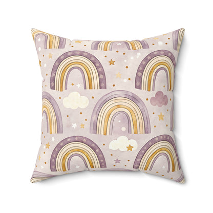 Amethyst Rainbows nursery pillow shown from the front