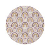 Amethyst Rainbows round nursery rug on a baby room floor
