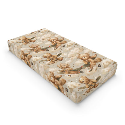 Aviator Bears changing pad cover on a nursery changing table