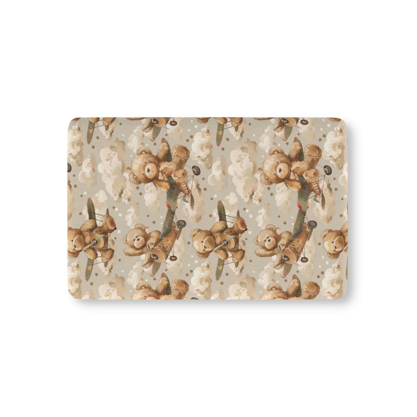 Aviator Bears fitted crib sheet on a nursery crib mattress