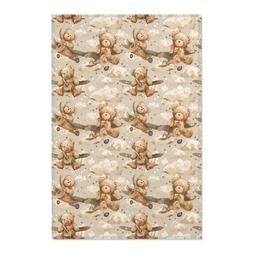 Aviator Bears nursery area rug in a baby room