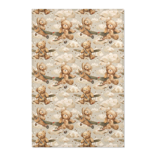 Aviator Bears nursery area rug in a baby room