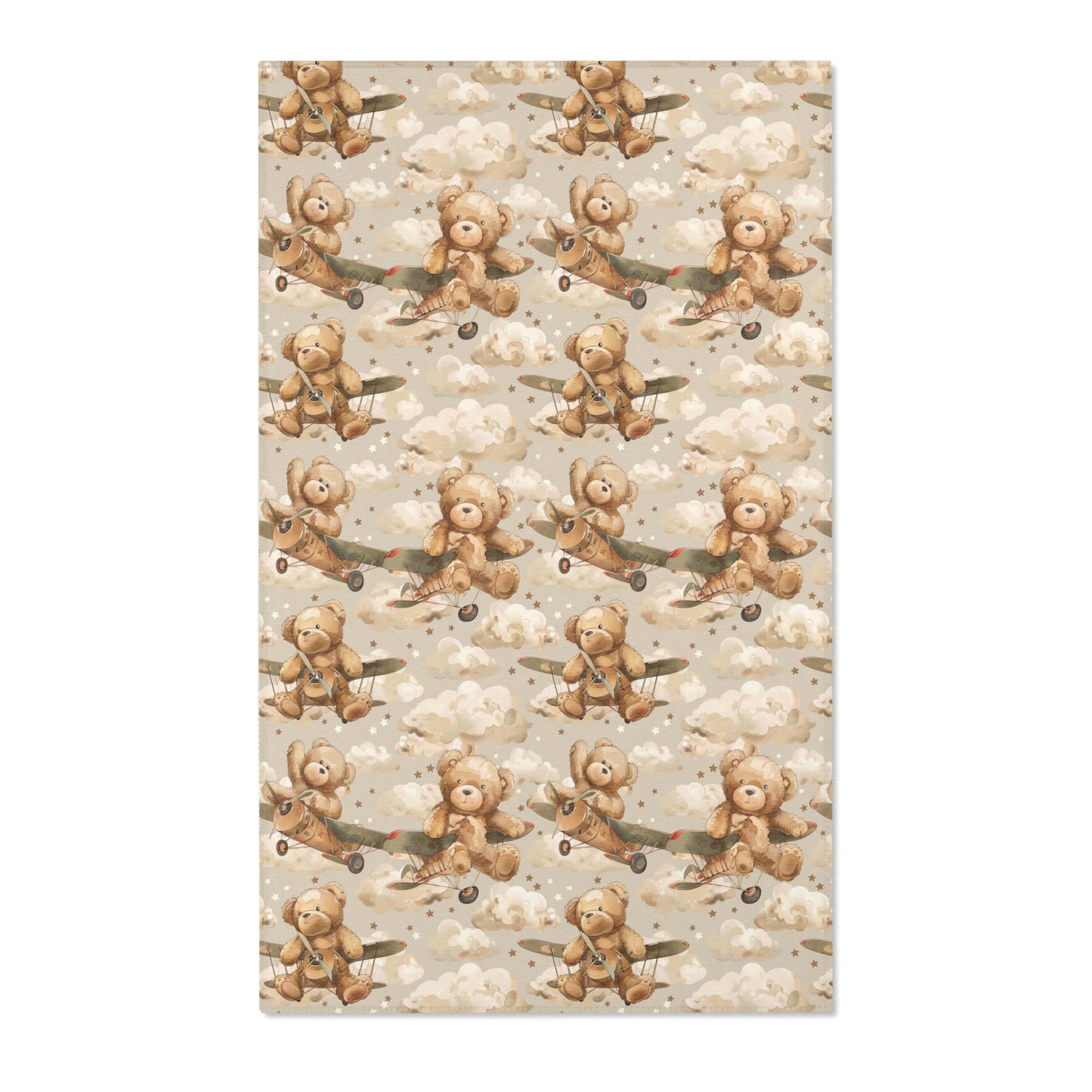 Vintage plane nursery area rug in tan and brown