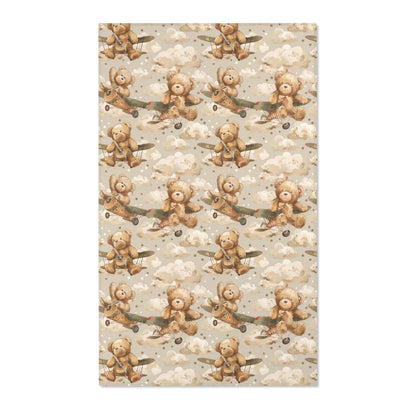 Vintage plane nursery area rug in tan and brown