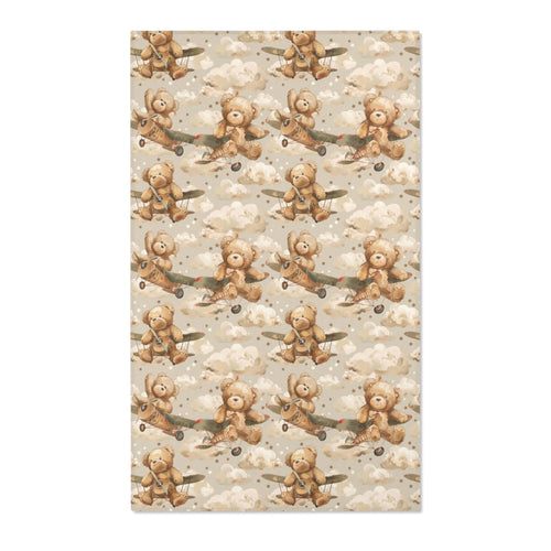 Vintage plane nursery area rug in tan and brown