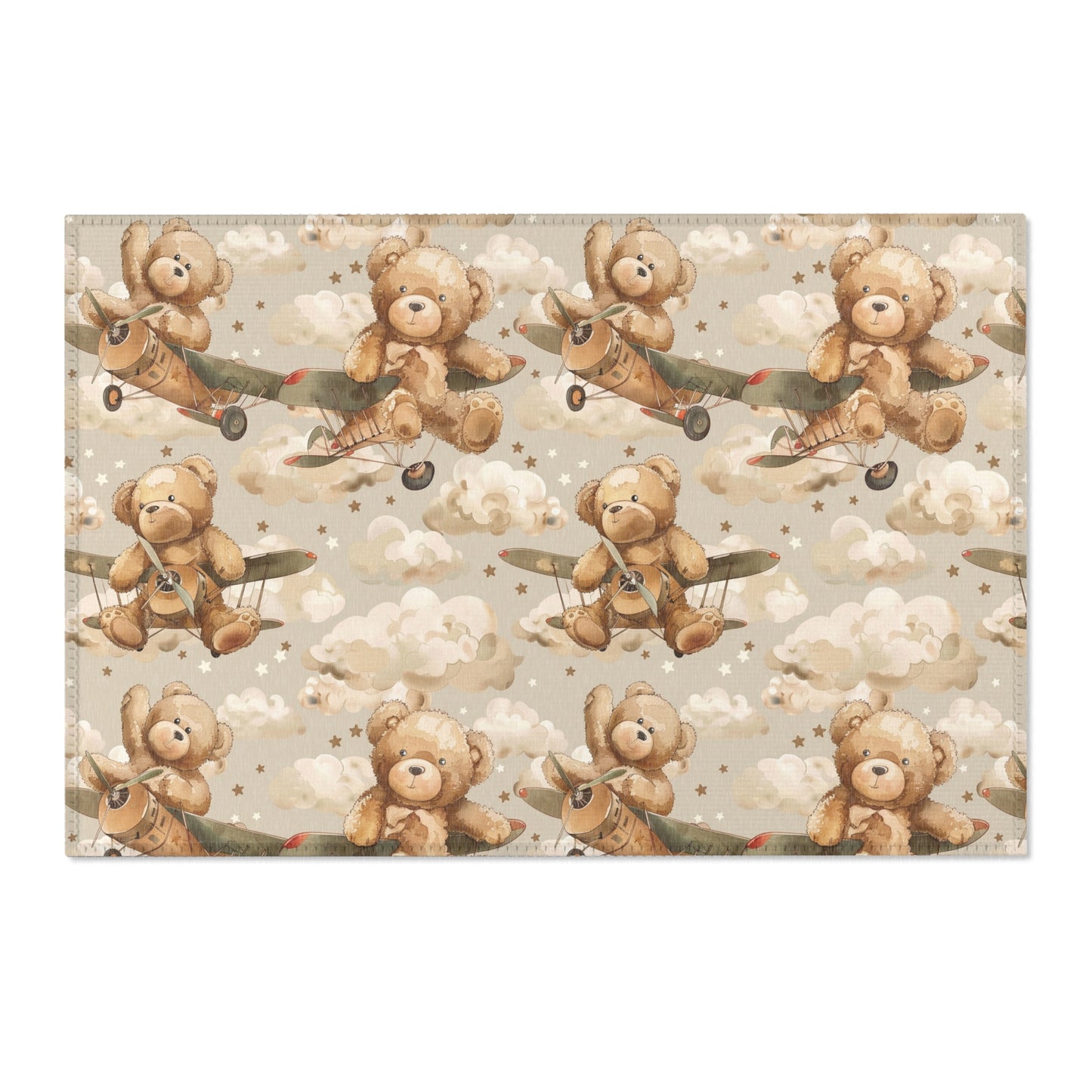 Aviator Bears area rug shown in landscape orientation