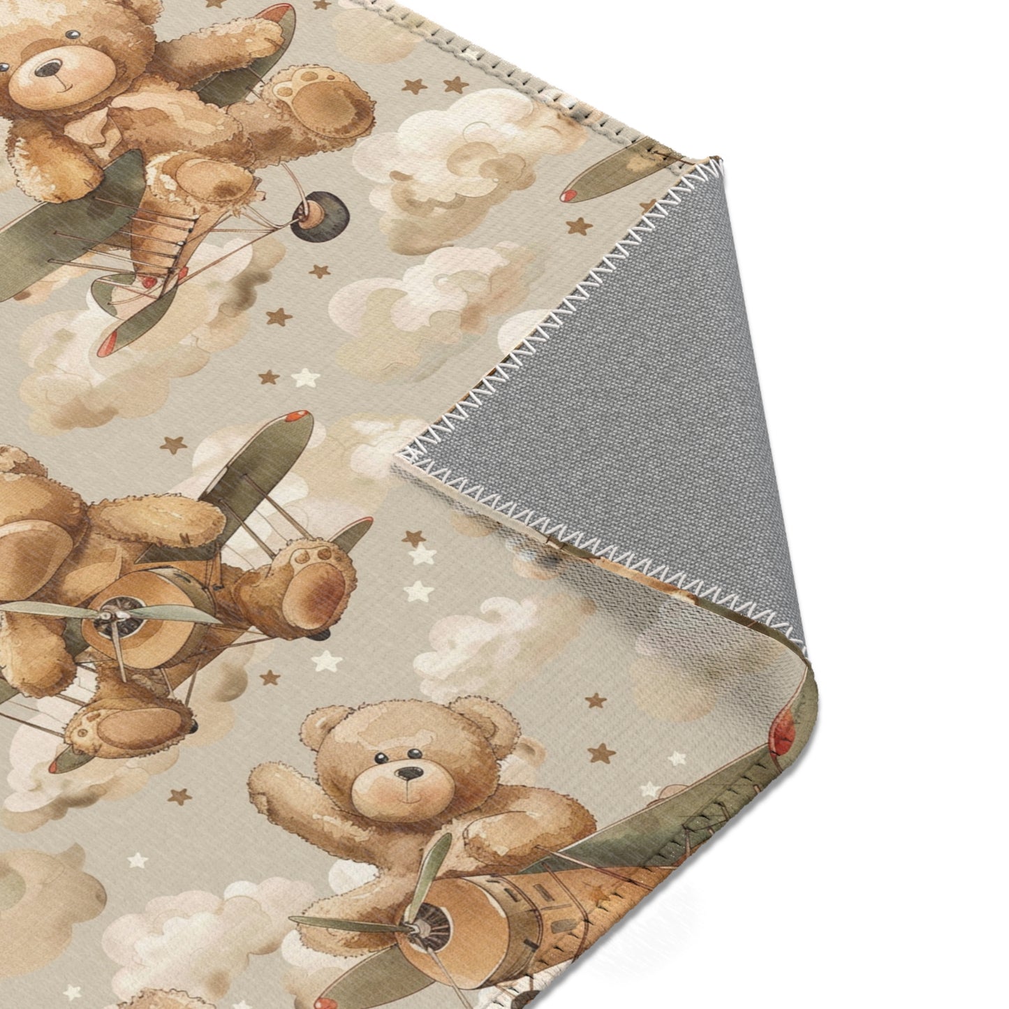Aviator Bears nursery rug pattern shown flat