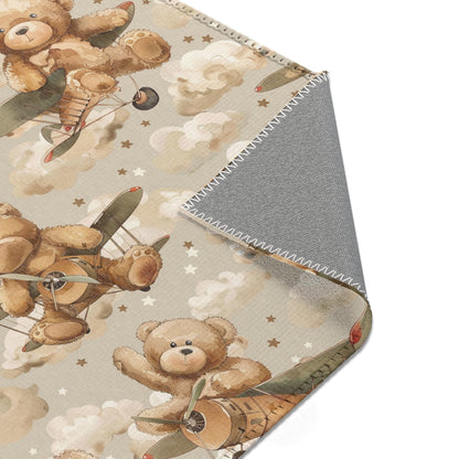 Aviator Bears nursery rug pattern shown flat