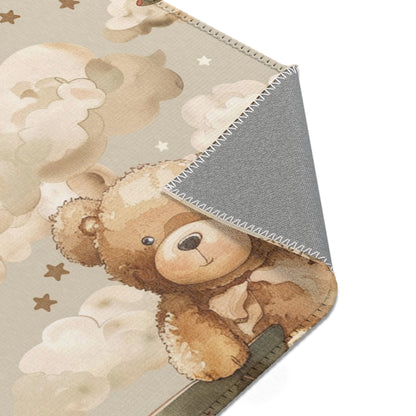 Aviator Bears rug print detail in tan and brown