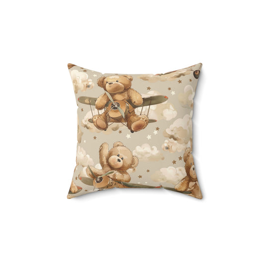 Aviator Bears decorative nursery pillow on a glider chair