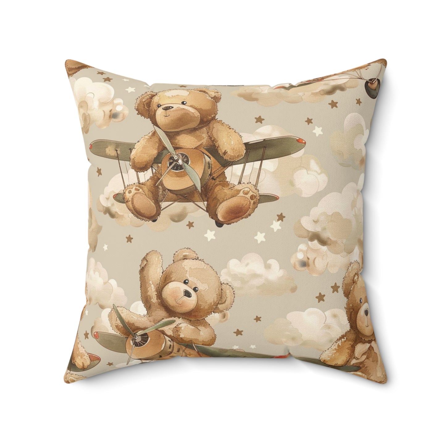 Aviator Bears nursery pillow shown from the front