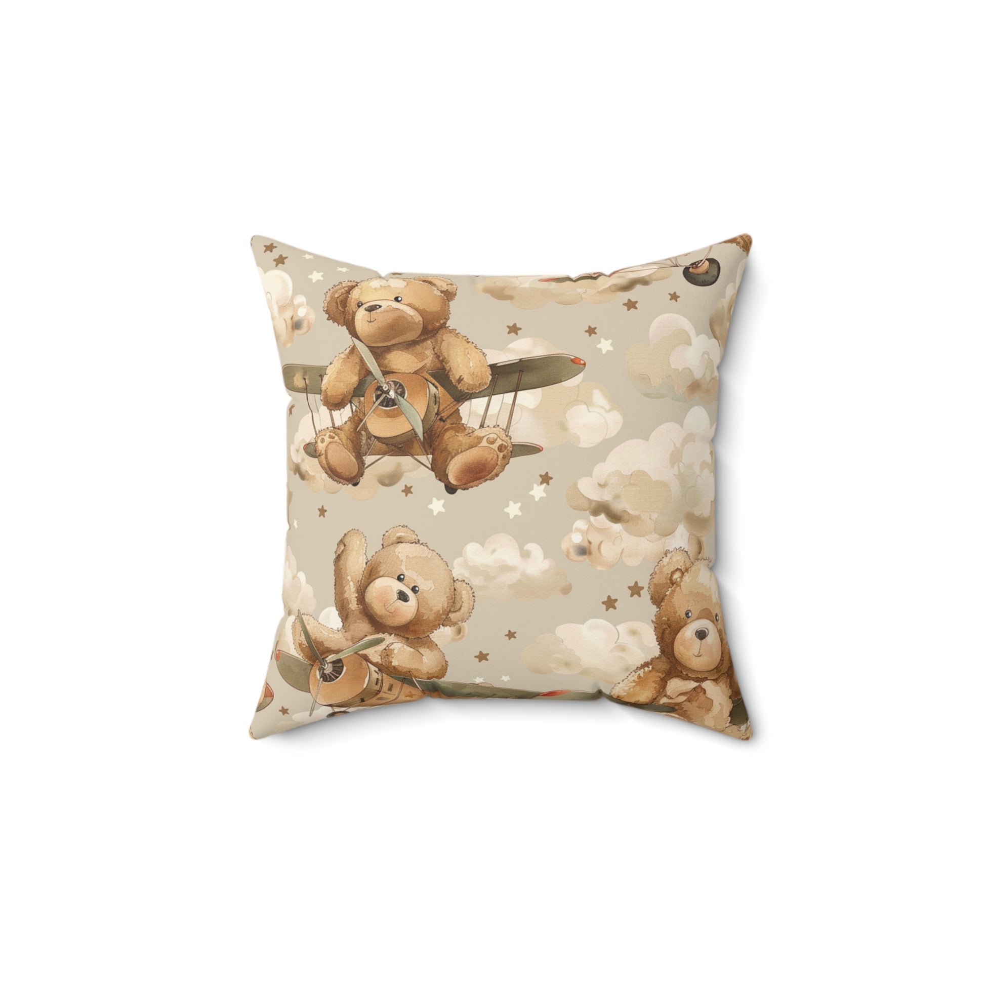 Aviator Bears pillow in the 18 inch square size