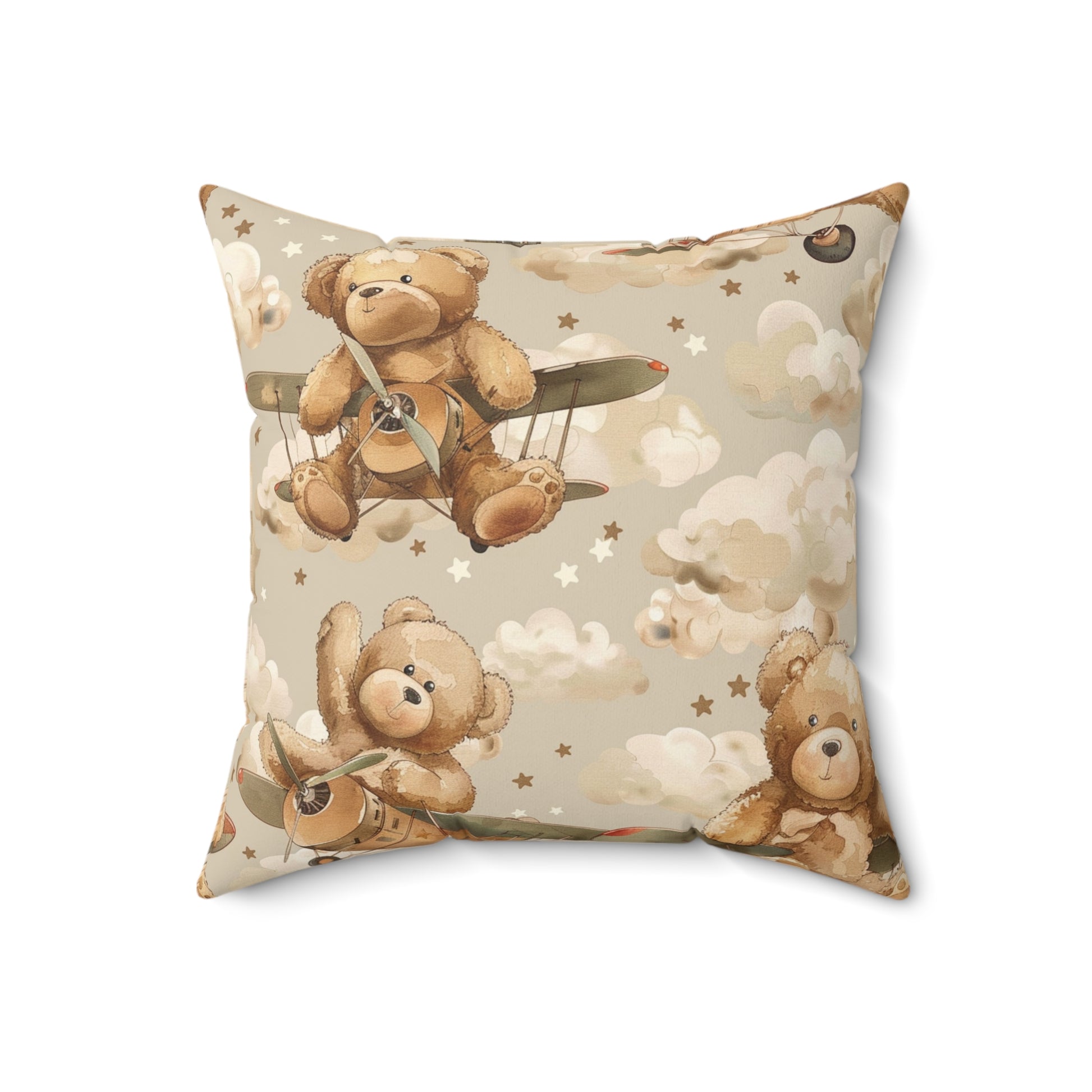 Aviator Bears decorative pillow against a plain background