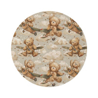 Aviator Bears round nursery rug on a baby room floor