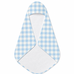 Baby Blue Gingham hooded baby towel wrapped around a baby