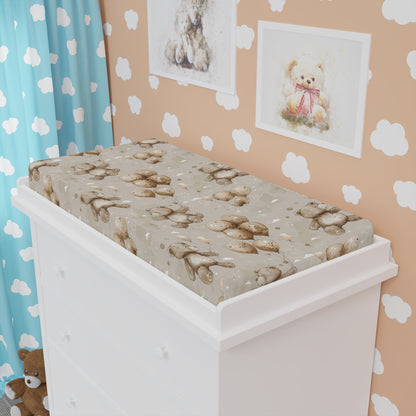 Balloon Bears changing pad cover fitted over a contoured pad