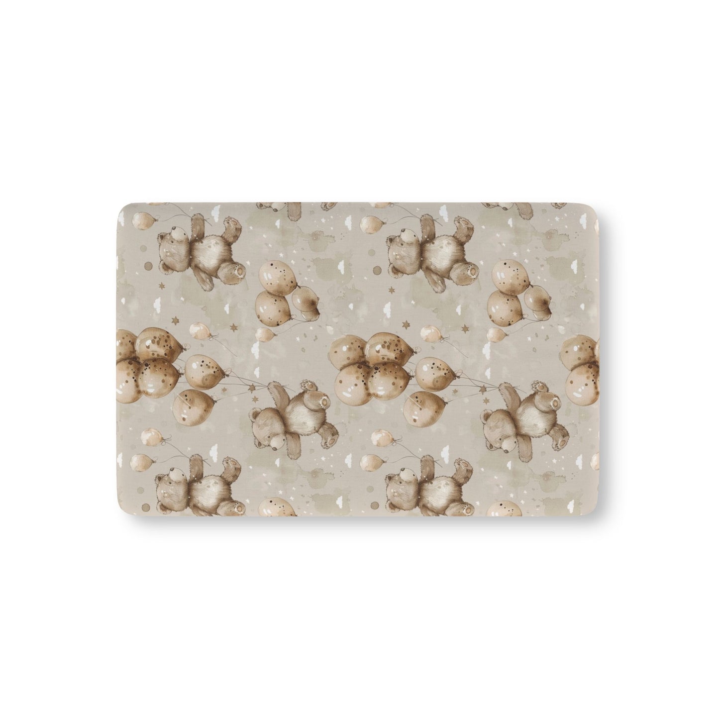 Balloon Bears fitted crib sheet on a nursery crib mattress