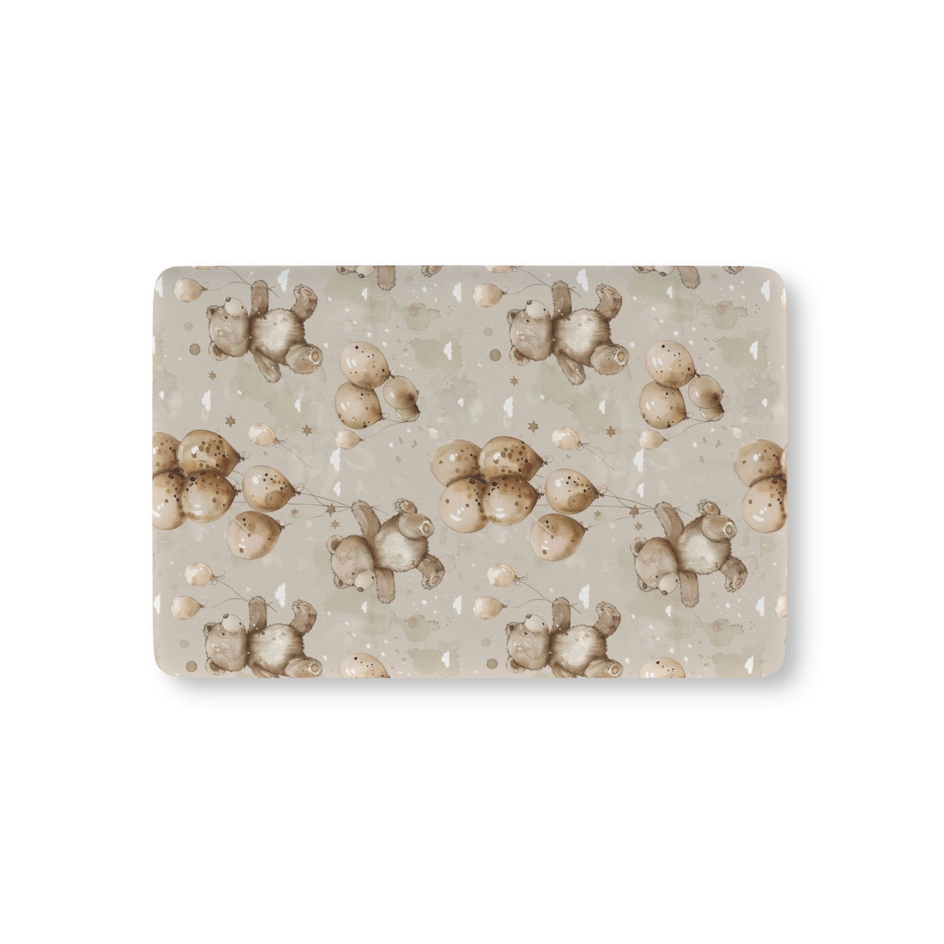 Balloon Bears fitted crib sheet on a nursery crib mattress
