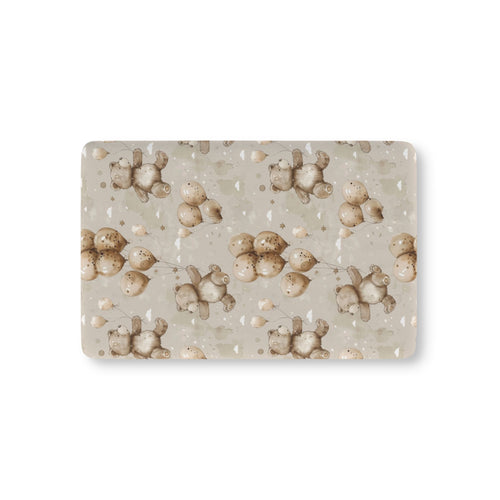 Balloon Bears fitted crib sheet on a nursery crib mattress