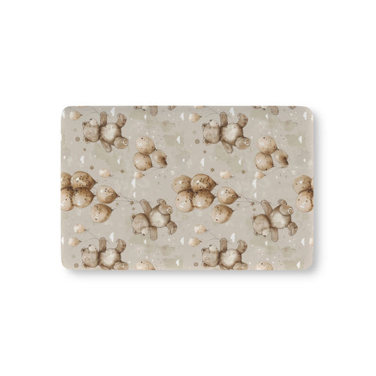 Balloon Bears fitted crib sheet on a nursery crib mattress
