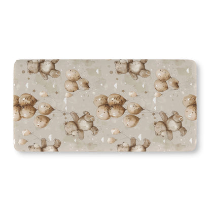 Fitted crib sheet with teddy bears and balloons on sage-taupe