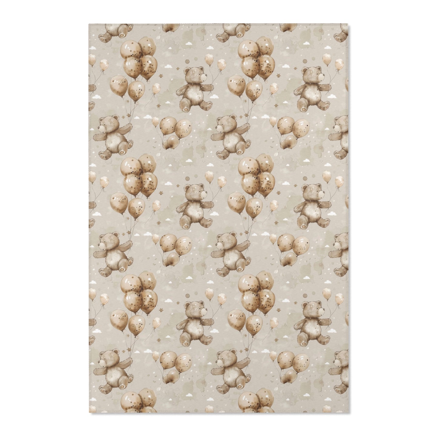 Close detail of the bears and balloons on the nursery area rug