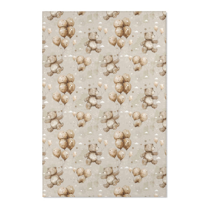 Close detail of the bears and balloons on the nursery area rug
