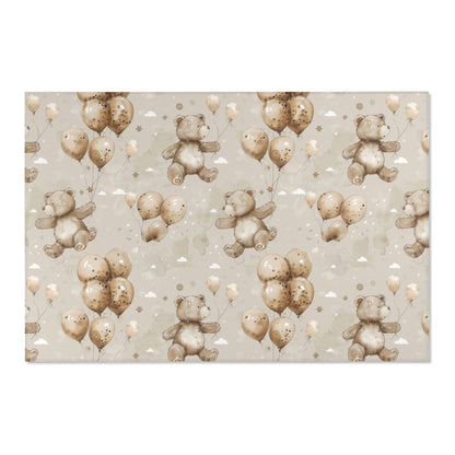 Low pile nursery rug with teddy bears drifting on balloons