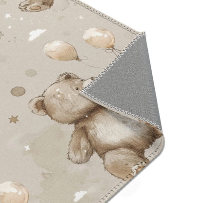 Balloon Bears rug print detail in taupe and cream