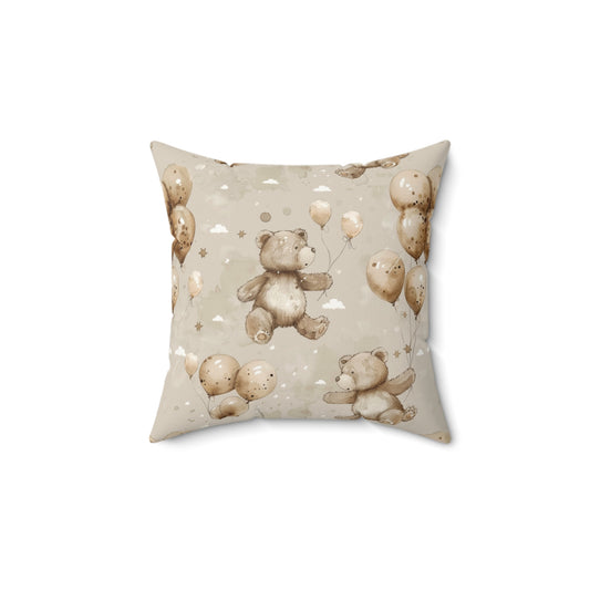 Balloon Bears decorative nursery pillow on a glider chair