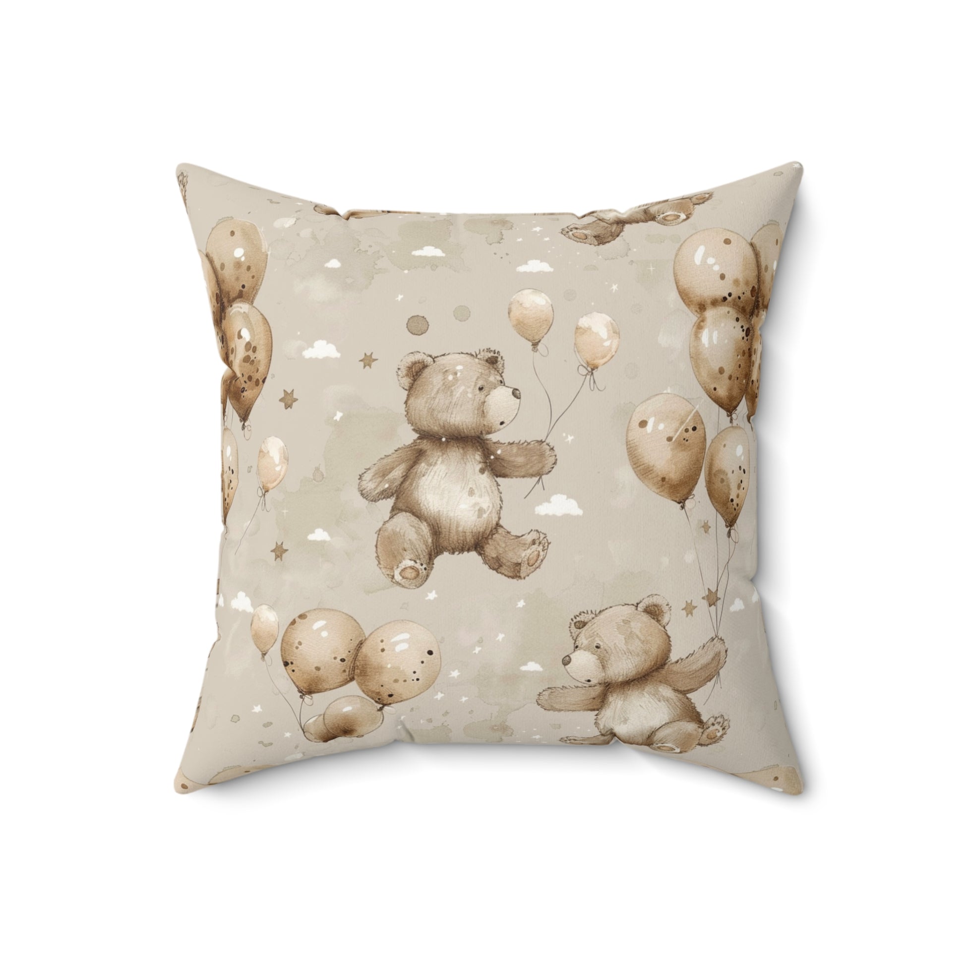 Close detail of the sketched bear print on the faux suede pillow