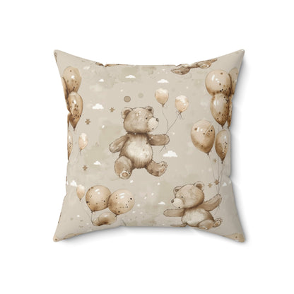Close detail of the sketched bear print on the faux suede pillow