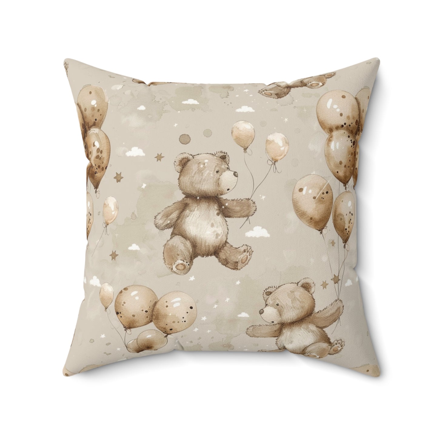 Balloon Bears nursery pillow shown from the front