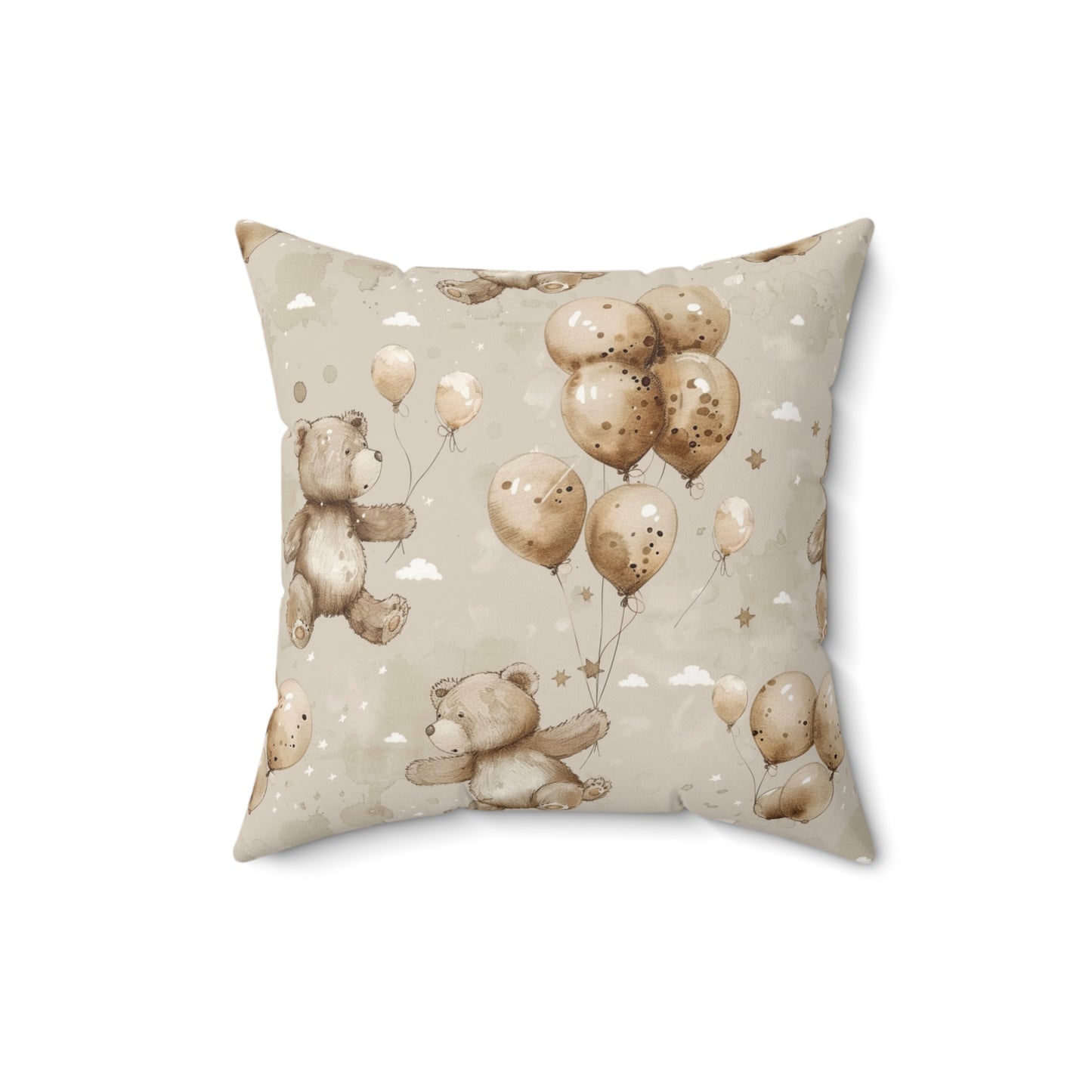 Nursery pillow in taupe and sage, Balloon Bears print