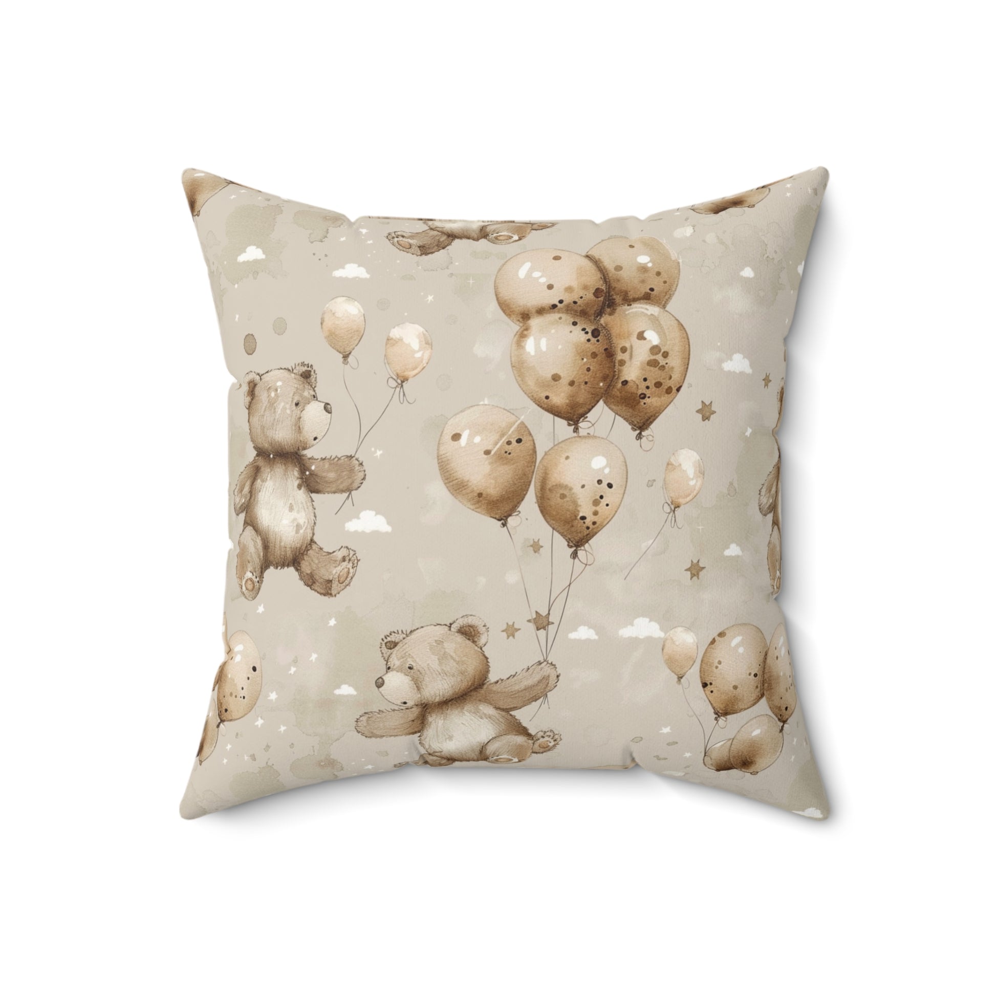 Balloon Bears decorative pillow against a plain background