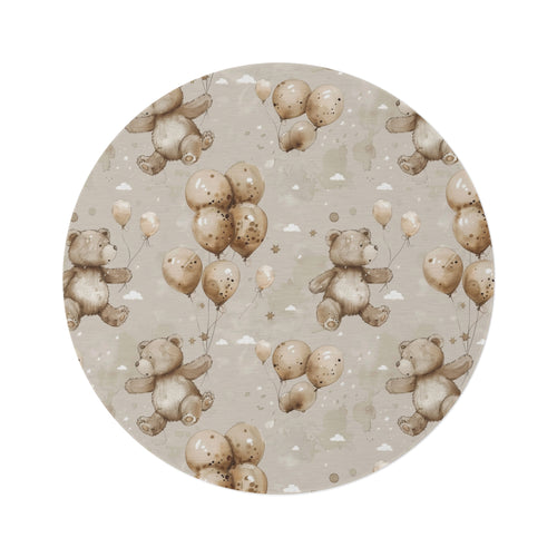Balloon Bears round nursery rug on a baby room floor