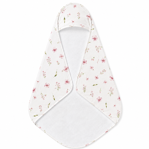 Blush Blossom hooded baby towel wrapped around a baby