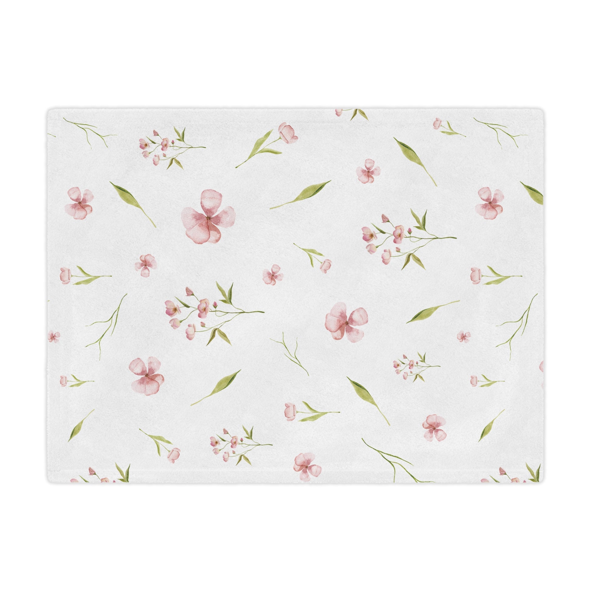 Soft minky blanket with dusty pink blooms and green leaves